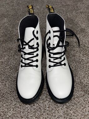 Dr. Martens White Leather Combat Boots with Black Laces